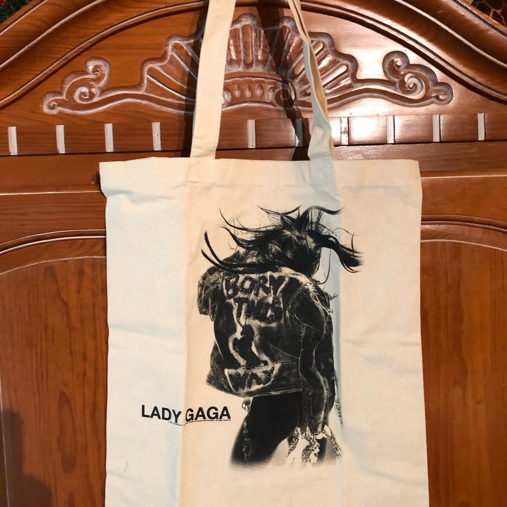 Lady Gaga Printed Canvas Tote Bag in Cream